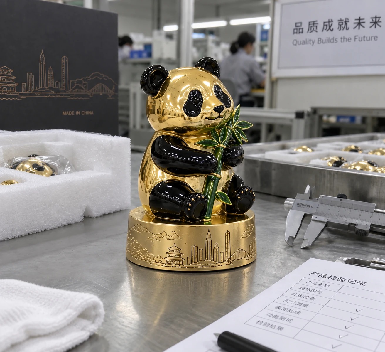 熊猫竹影摆件侧向资料:主体层次与底座配合