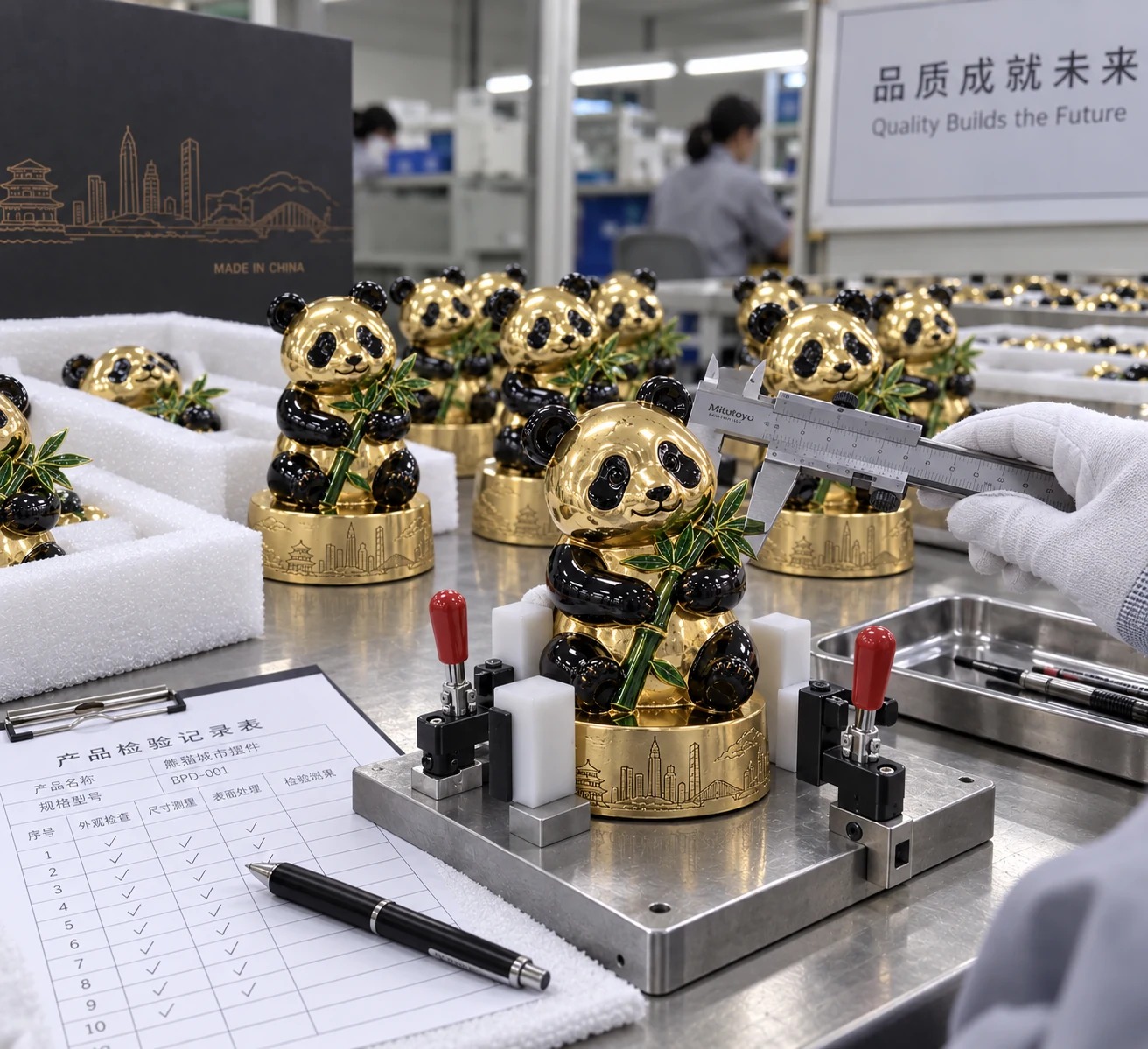 熊猫竹影城市摆件:质检批量