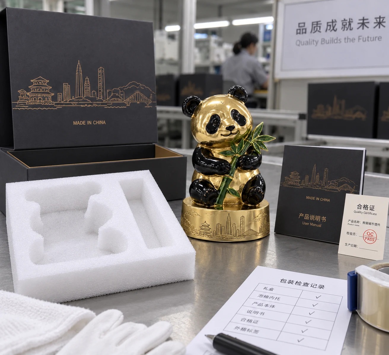熊猫竹影摆件包装资料:礼盒、内托与取放空间