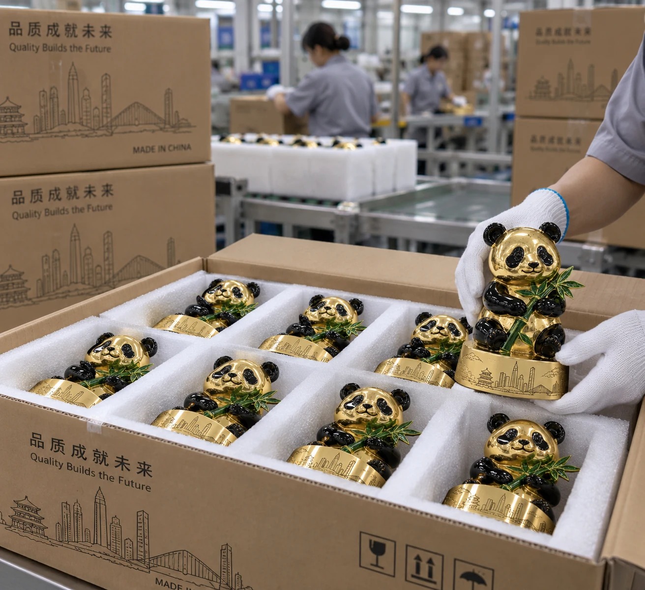 熊猫竹影城市摆件:批量装箱