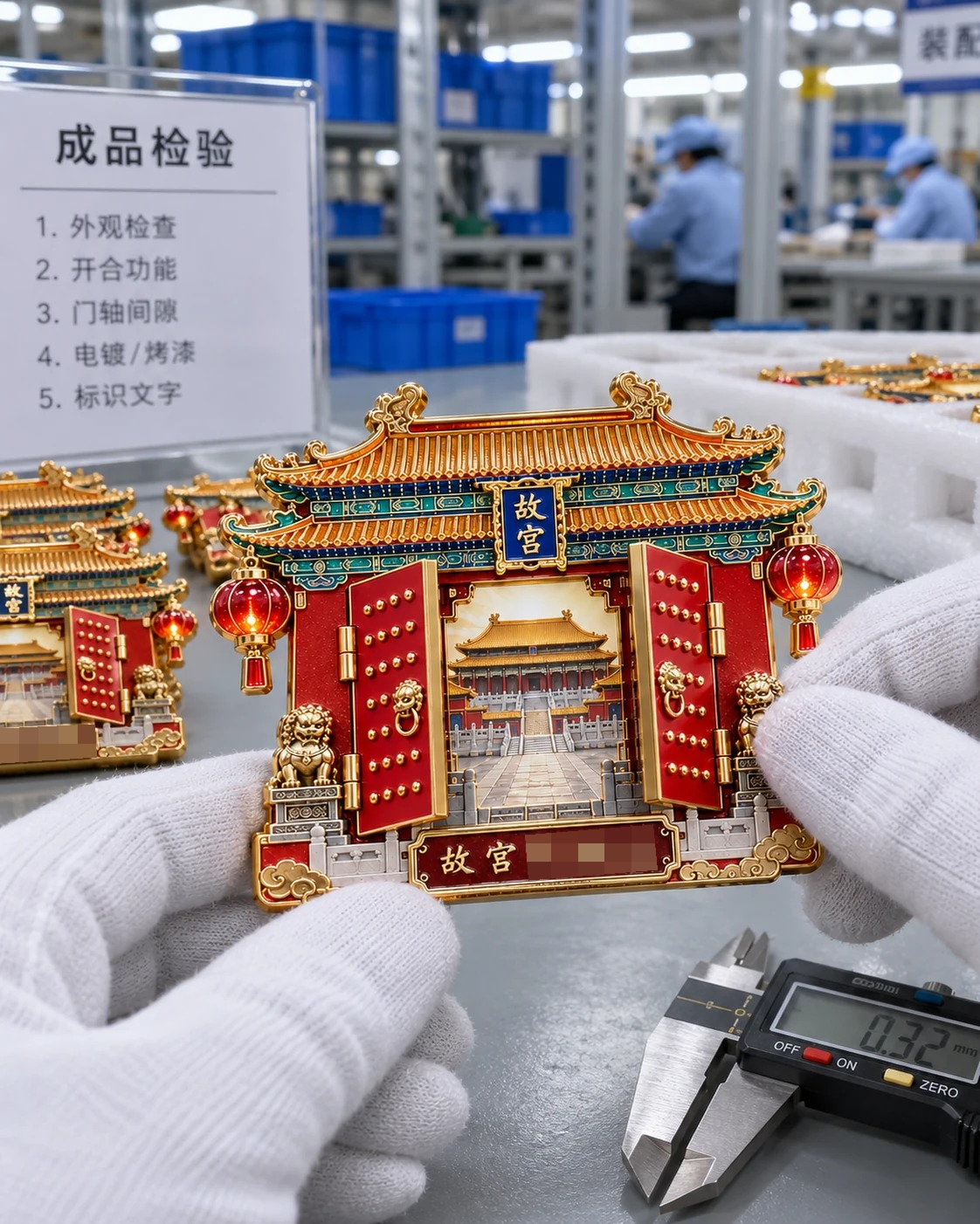 故宫主题翻门冰箱贴:工厂质检